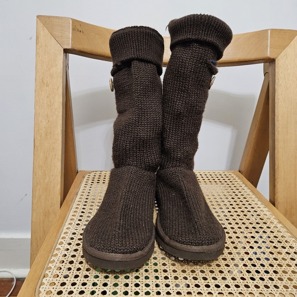 UGG Australia Womens Classic Cardy Brown Sheepskin Knit Boot 5817 Size 8 - Picture 4 of 10